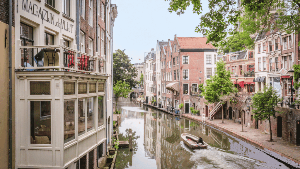 a small boat in the canals of Utrecht